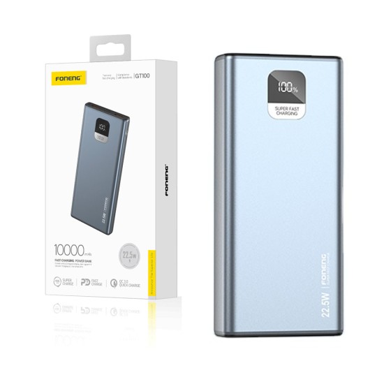 Foneng Power Bank GT100 with 3 Outputs 10000mAh 22.5W Metallic Gray